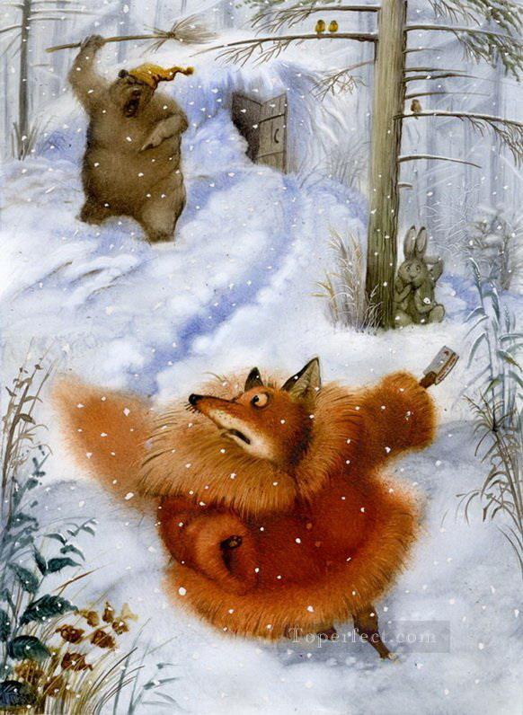 contes de fées ours chasser renard Animal facétieux Peintures à l'huile